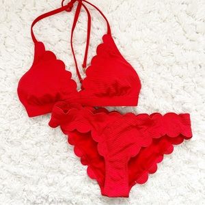 Jessica Simpson Red Scalloped Edge 2 Piece Bikini Swimsuit Medium NWT